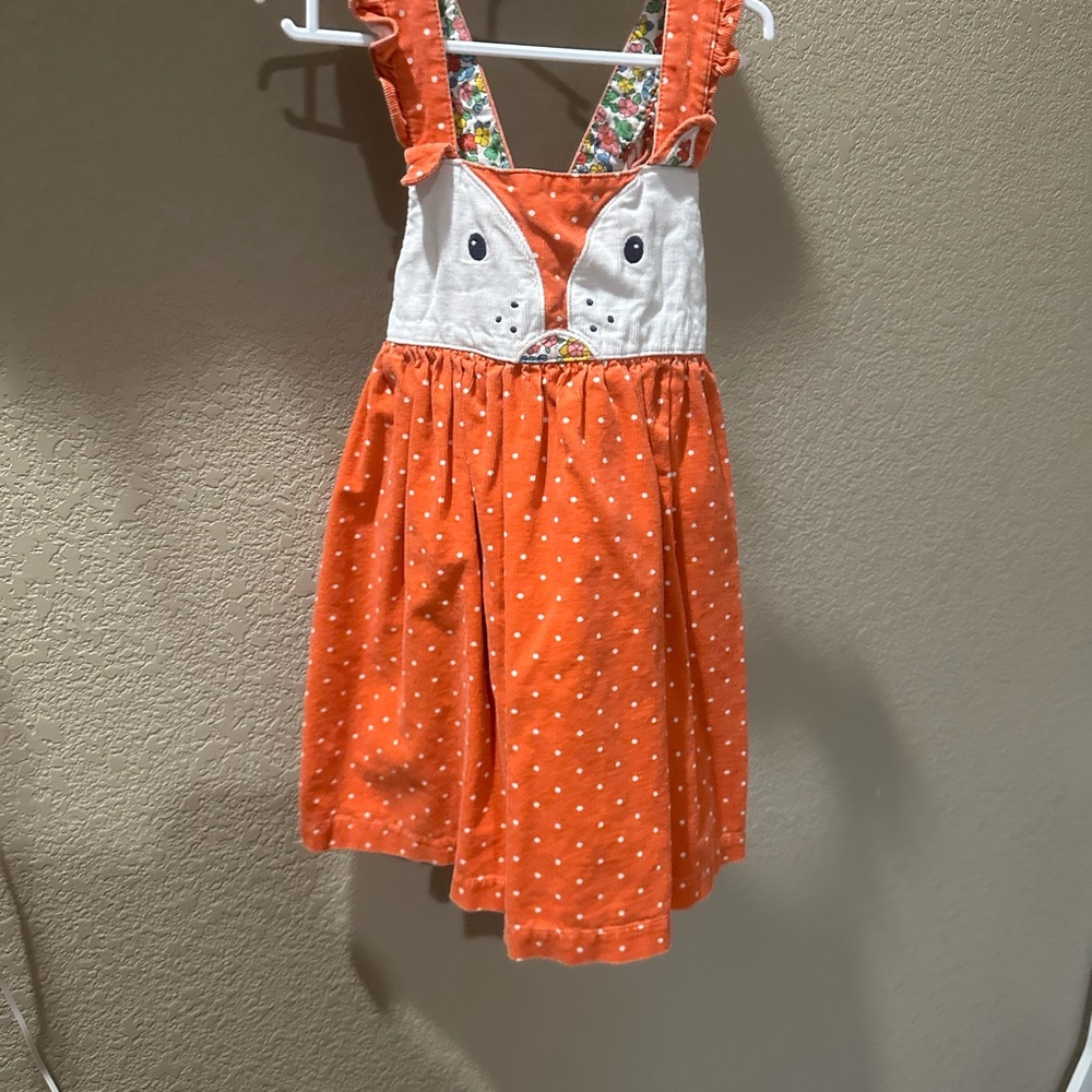 Mini Boden Orange Fox Dress with Polka Dots